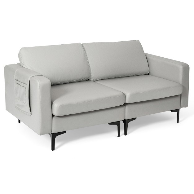 Costway Modern Loveseat Leathaire Fabric 2 seat Sofa Couch W Side Storage Pocket