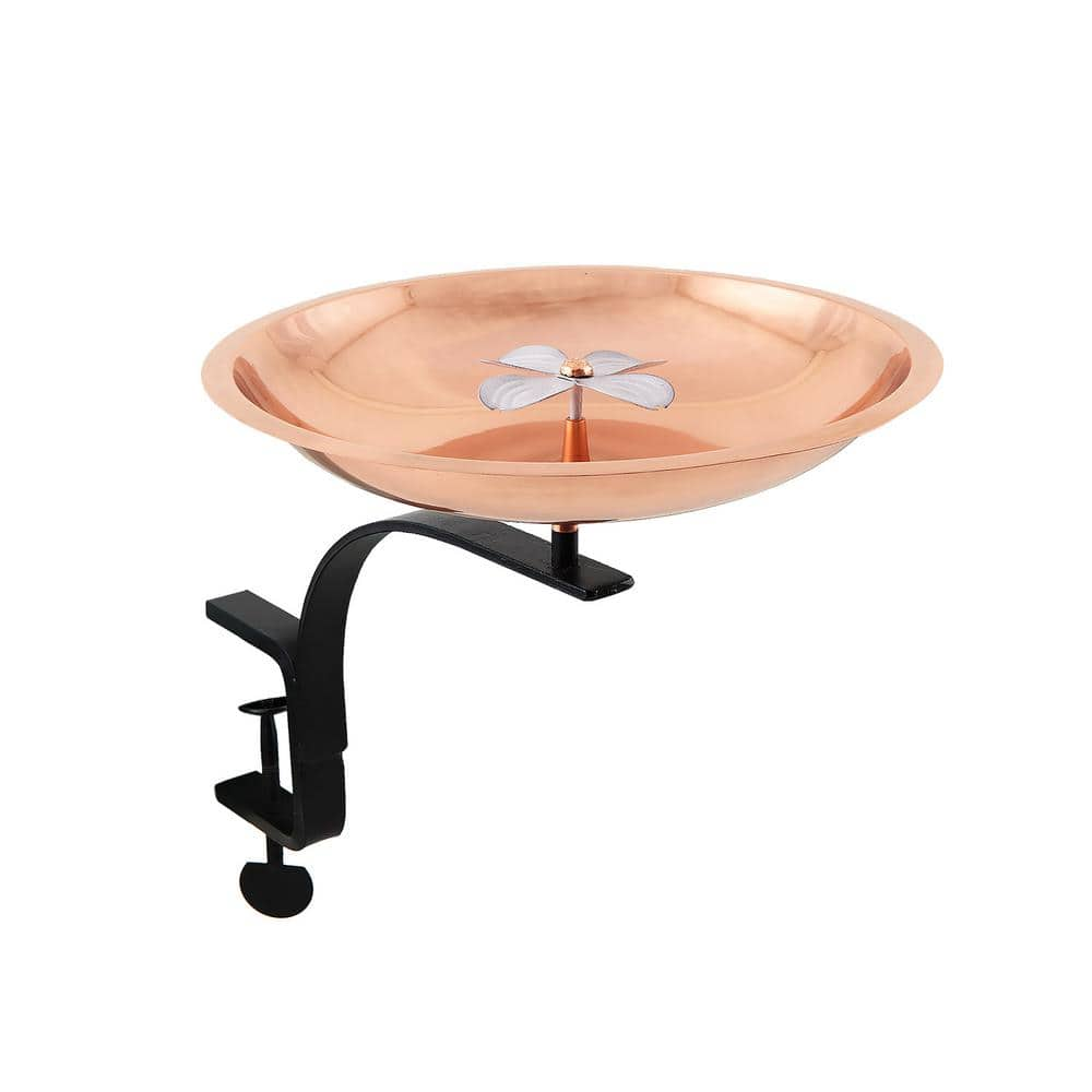 Achla Designs 12 in. W Copper Plated and Colored Patina Dogwood Garden Birdbath with Rail Mount Bracket BB-08-RM