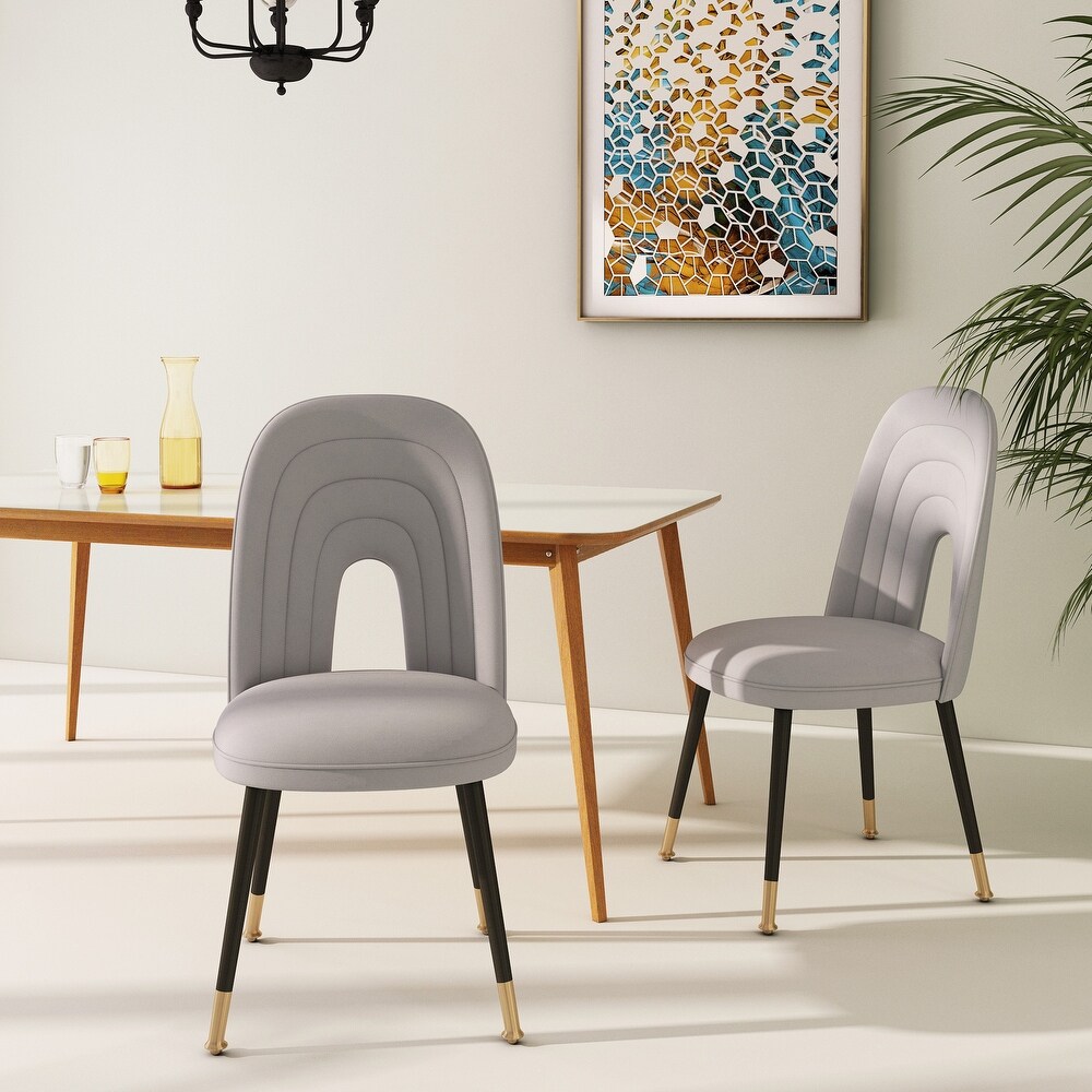 Leona Modern Velvet Dining Chairs with Black Gold Legs