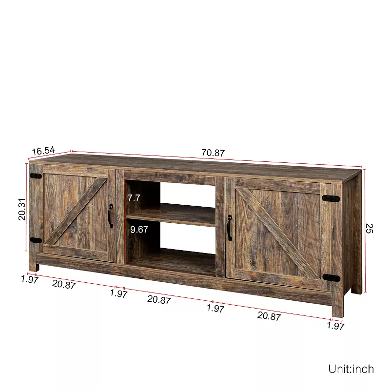 Farmhouse TV Stand，  Wood Entertainment Center Media Console with Storage