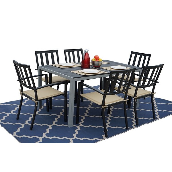 Kozyard Coolmen Outdoor Patio Dining Table with PowderCoated Frame and Wood Like Laminate Table Top