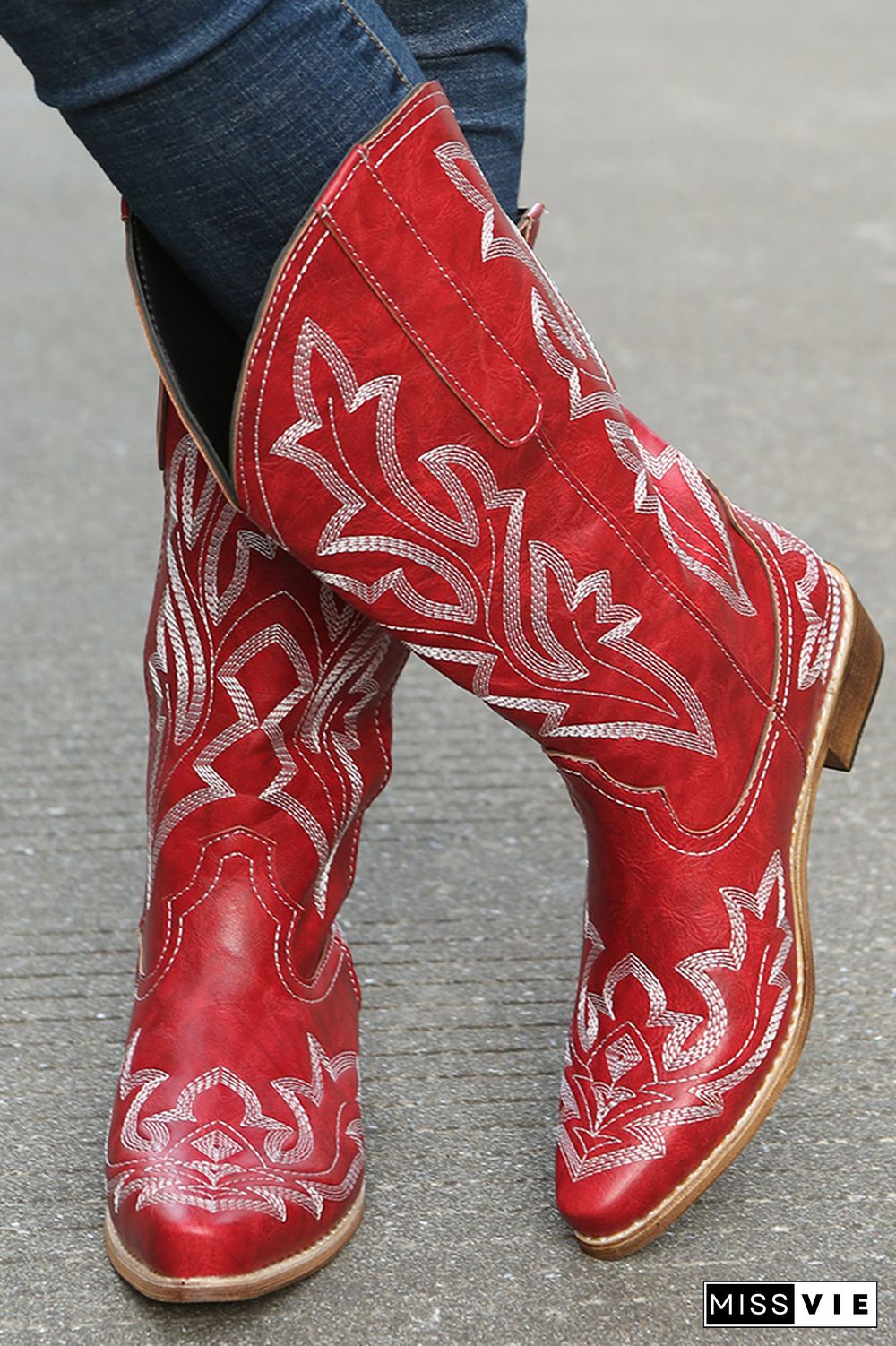 Graphic Chunky Western Boots Women Wholesale