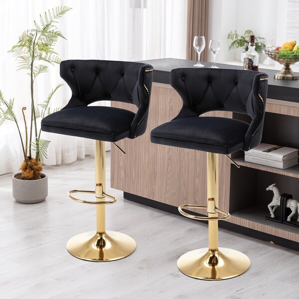 Bar Stools With Back and Footrest Counter Height Velvet 2PCS/SET