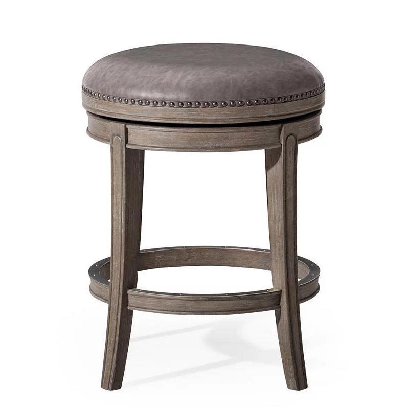 Maven Lane Alexander Backless Counter Stool， Reclaimed Oak Finish W/ Ronan Stone Vegan Leather