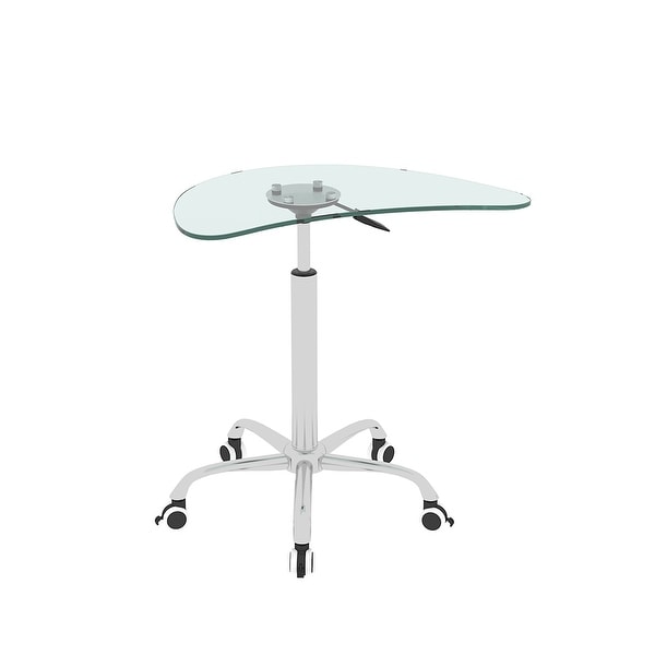 Adjustable Height Transparent Tempered Glass Table with Wheels