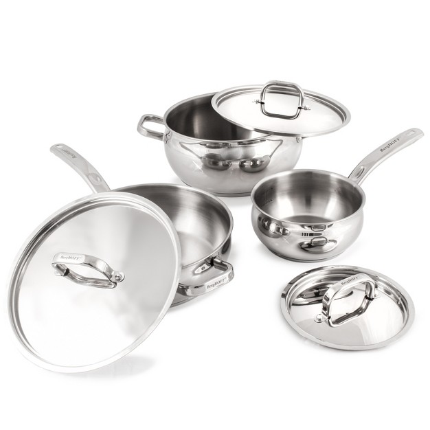 Berghoff Belly Shape 18 10 Stainless Steel 6pc Starter Set Stockpot Saucepan Deep Skillet Metal Lid