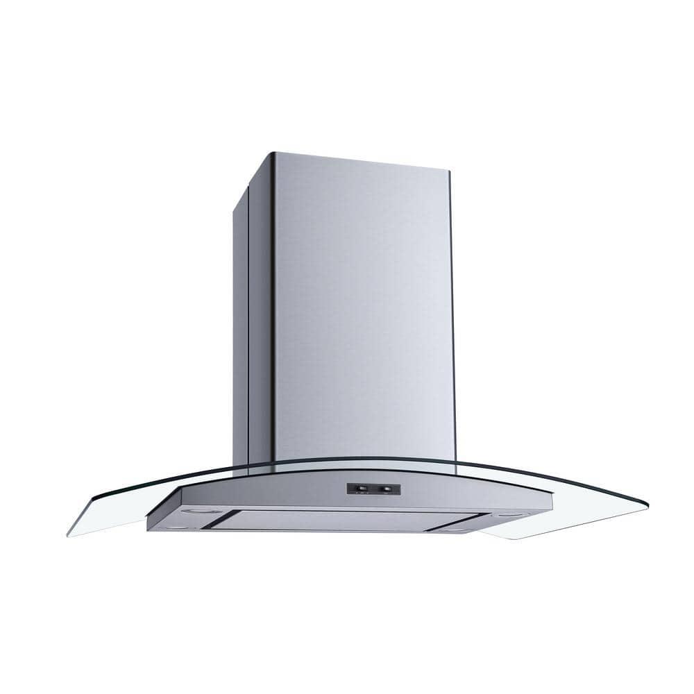 Winflo 36 in Convertible Island Mount Range Hood in Stainless Steel and Glass with Mesh Filters and Stainless Steel Panel