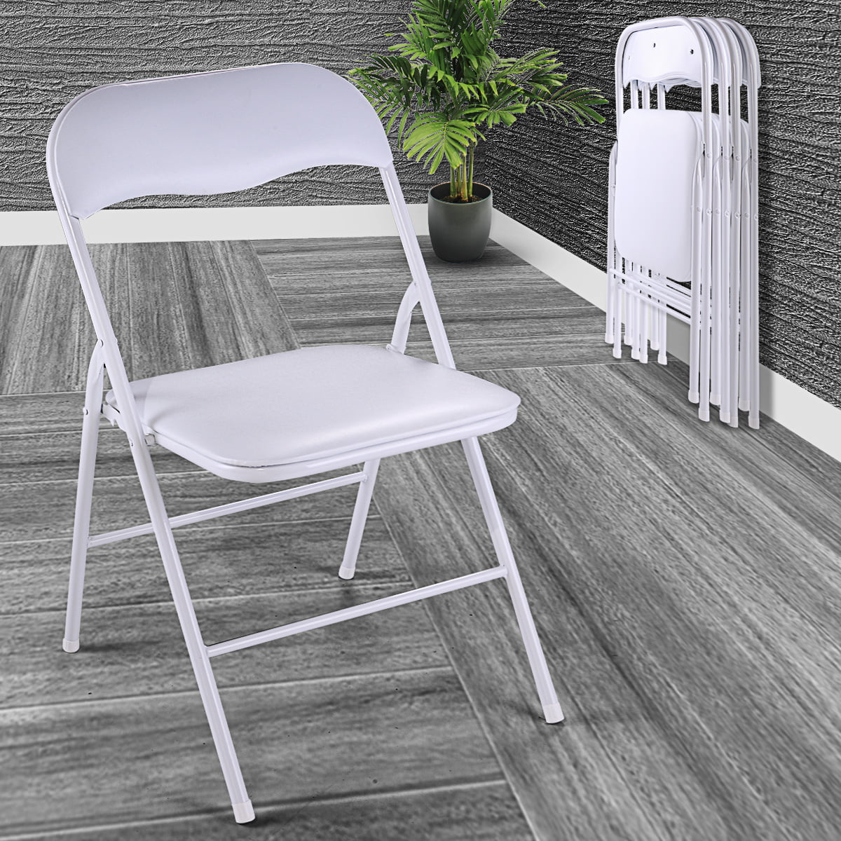 Jaxpety 5 Pack Commercial White Plastic Folding Chairs Stack-able Wedding Party Event