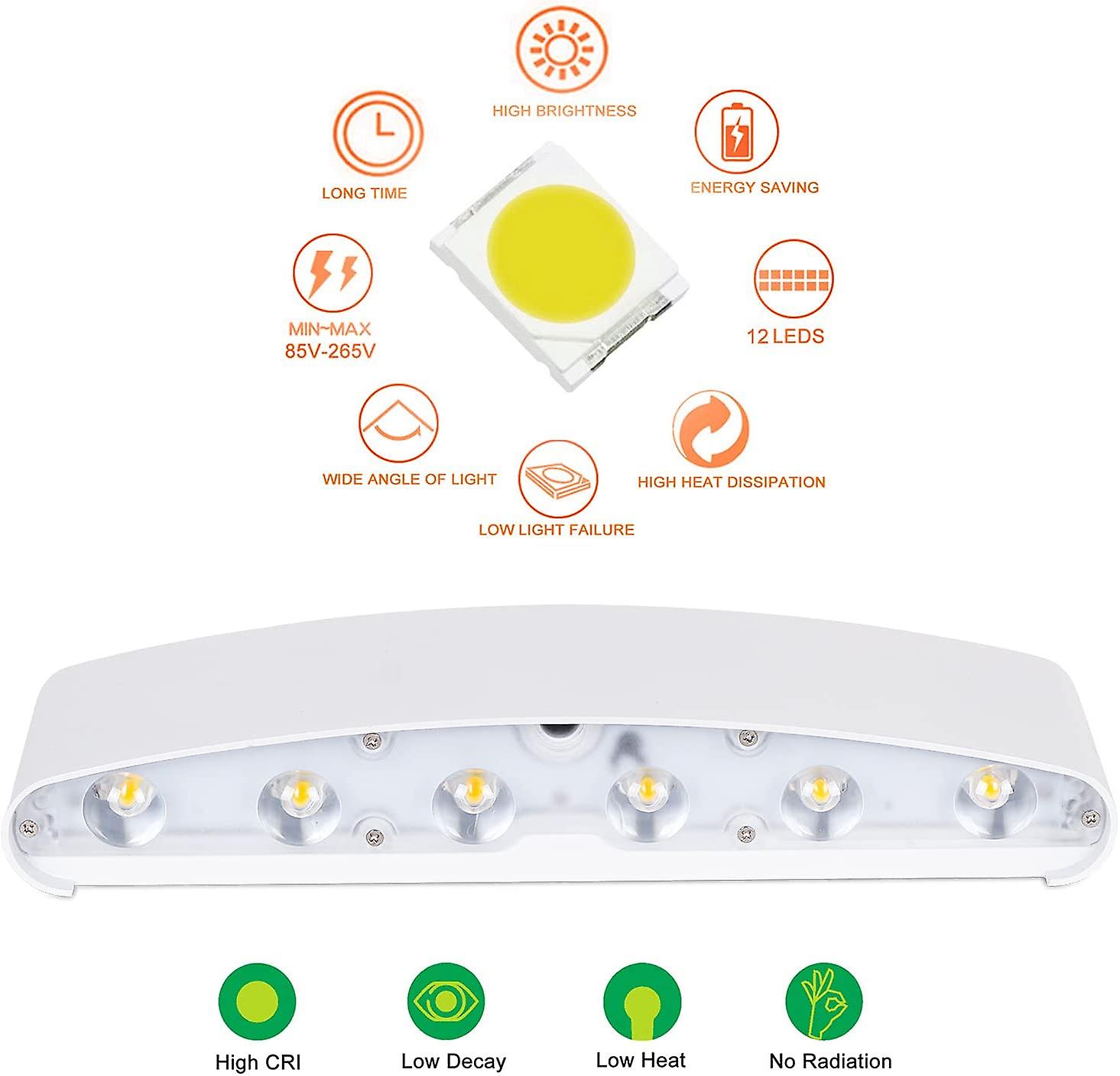 12w Led Indoor Wall Light White Modern Wall Light， Ip65 Waterproof Aluminum， Up Down Spot Lamp(warm White)