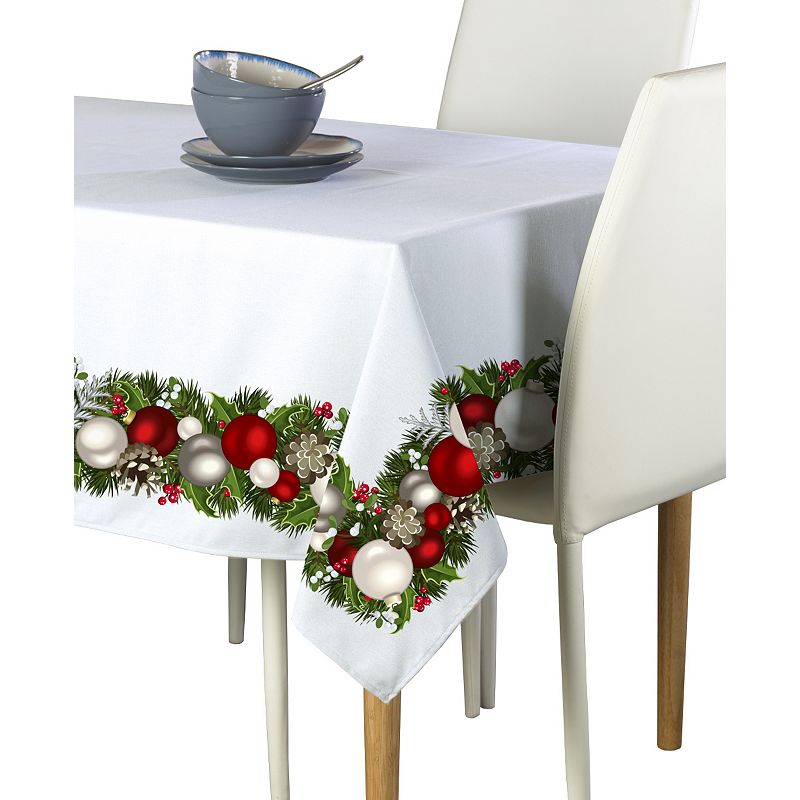 Square Tablecloth， 100% Polyester， 70x70， Christmas Garland Border