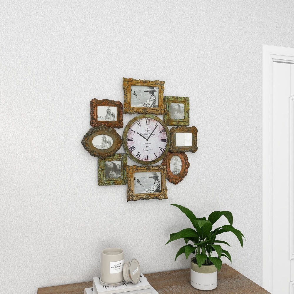 Green Metal 8 Photo Opening Wall Clock