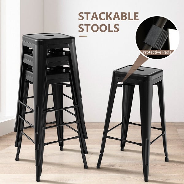 Gymax 30'' Set of 4 Stackable Backless Metal Bar Stools w/ Footrest