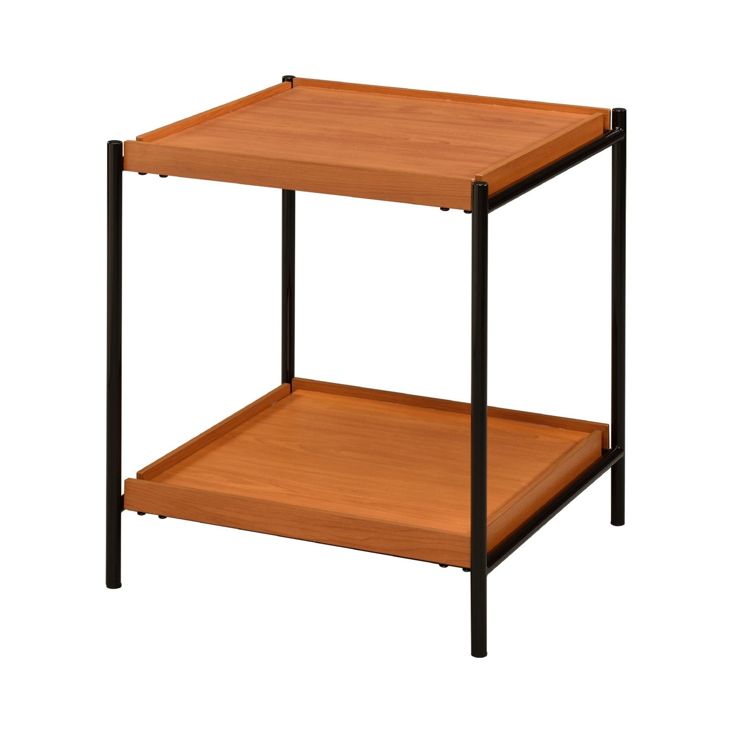 Wooden End Table with Metal Frame in Honey Oak and Black