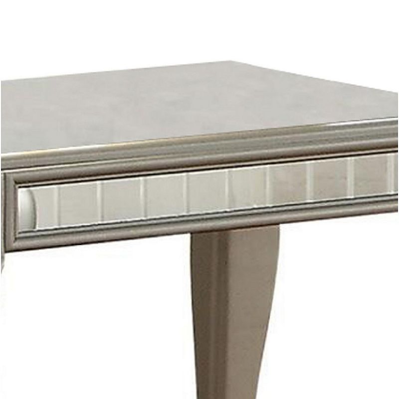 Mirror Trim Square End Table With Wooden Cabriole Legs， Champagne Silver