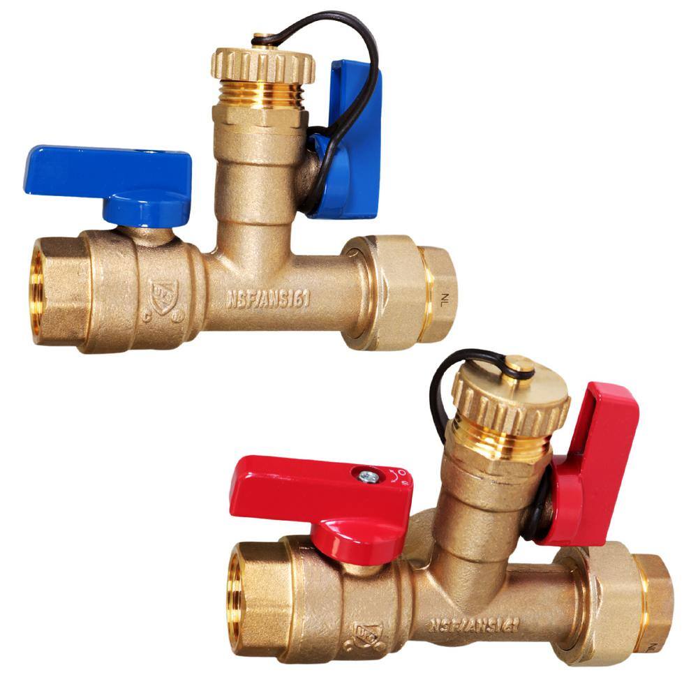 The Plumber's Choice 34 in. FIP Tankless Water Heater Kit- Set of 2 Heavy Duty Hot and Cold Isolation Valves with Cleanouts Forged Brass WGUH-JTP56-U-MG