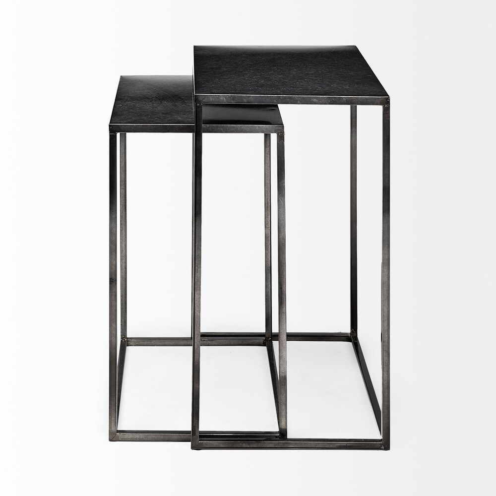 Kasey Galvanized Black Metal Nesting Accent Tables (Set of 2)   17.7L x 12.6W x 24.4H