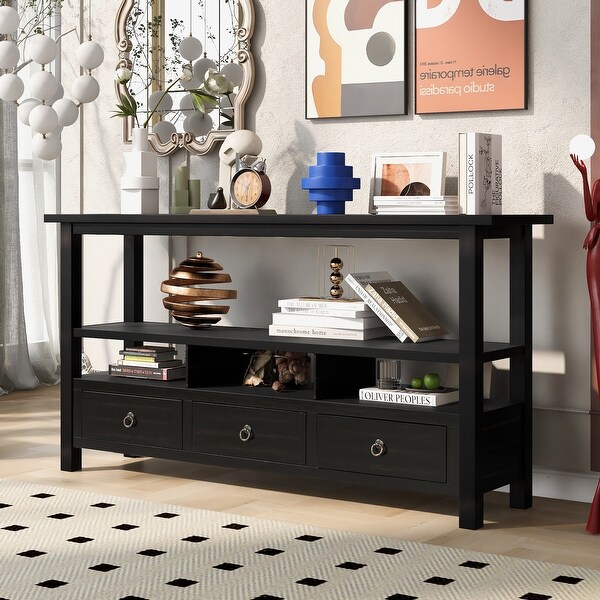 Rustic Solid Console Table with Three Drawers