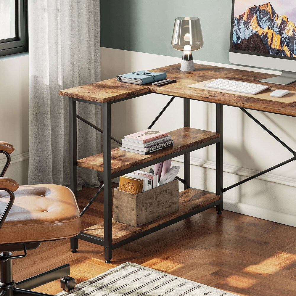 Small L Shaped Desk with Storage Shelves Corner Computer Desk