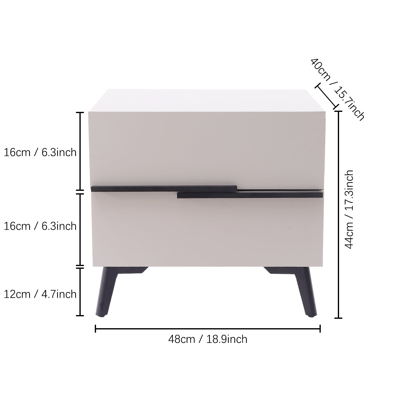 Loyalheartdy 2 Drawers Classic Nightstand, Modern White Wooden Bedside Table Bedroom Night Table Sofa End Table 19x16x17In