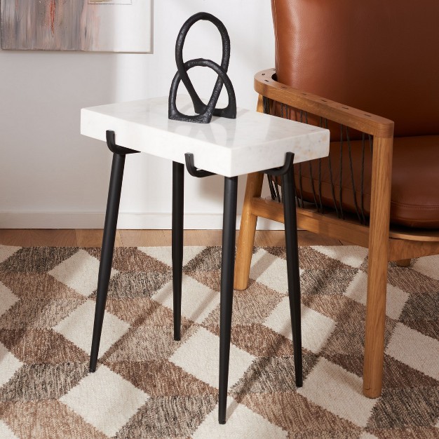 Yuki Stone Top Accent Table White Marble black Safavieh