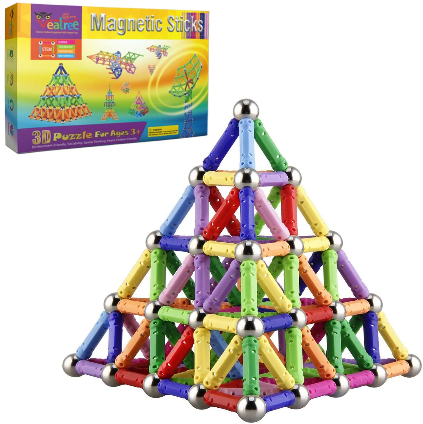 Veatree 160 Pcs Magnetic Building Sticks Blocks Toys， Magnet Educational Toys