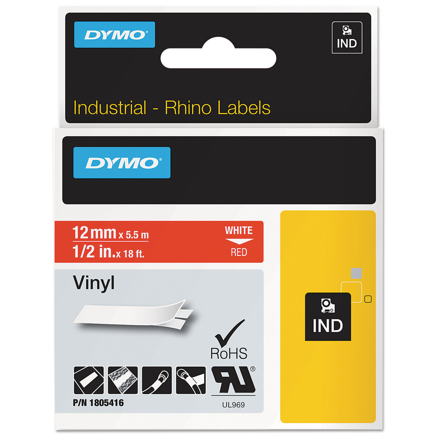 Rhino Permanent Vinyl Industrial Label Tape by DYMOandreg; DYM1805416