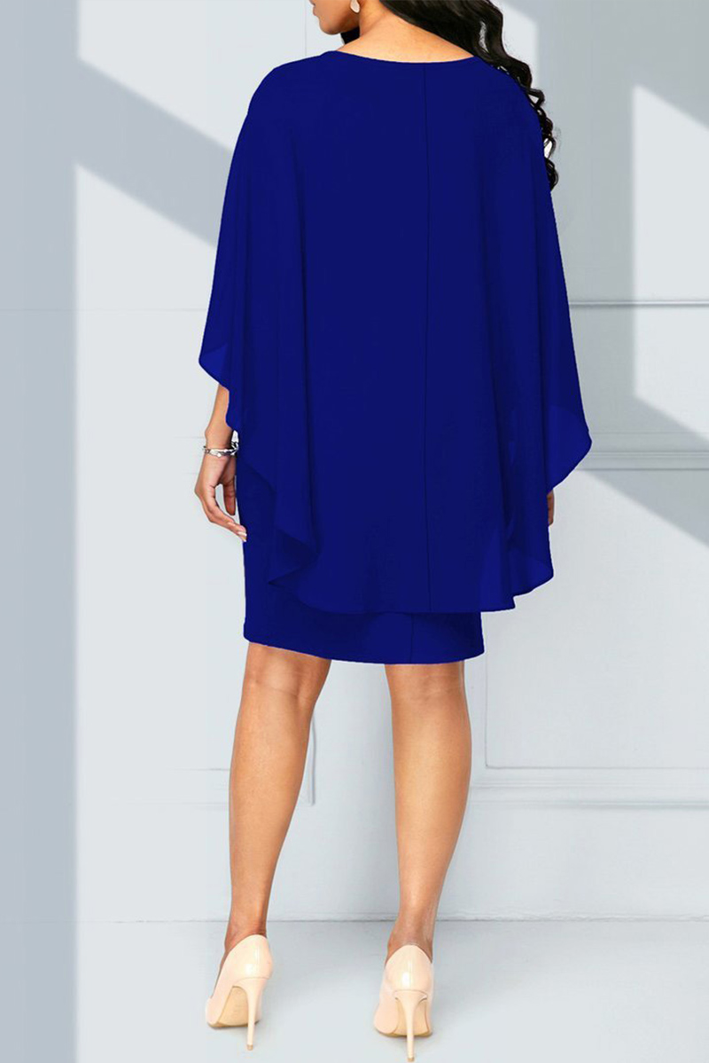 Plus Size Cape Sleeve Elegant Solid Midi Dress