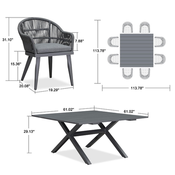 PURPLE LEAF Patio Dining Set with Outdoor Aluminium Dining Table and Woven Rattan Chairs