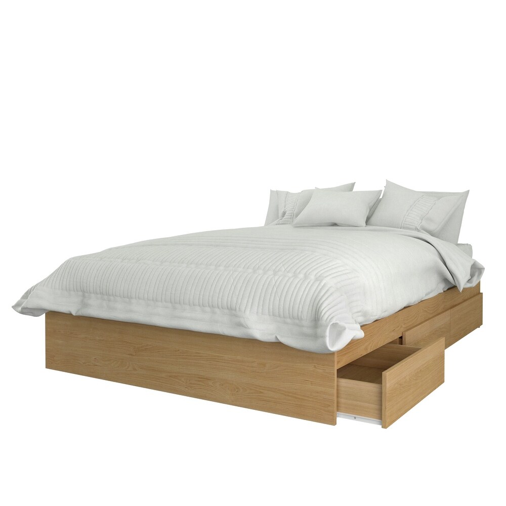 Albatros Storage Bedroom Set with Nightstand  Natural Maple and White