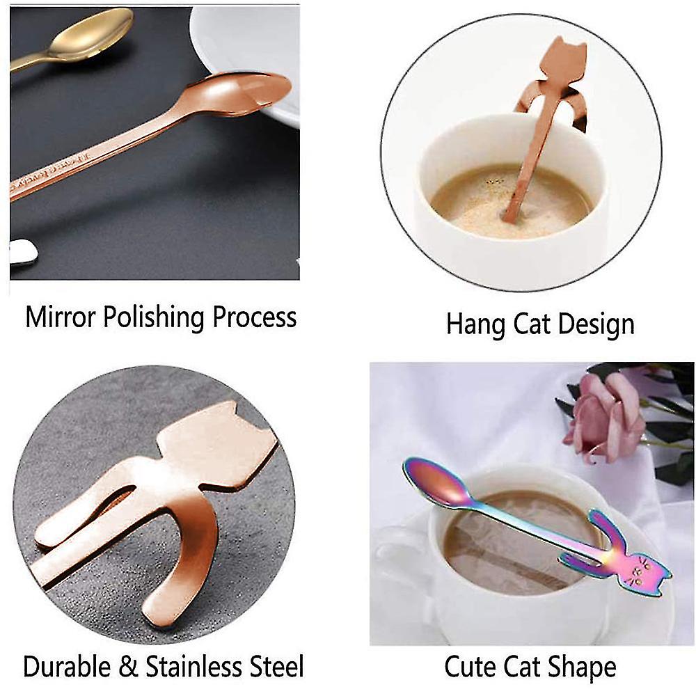 4 Pcs Cat Spoon Coffee Tea Spoon Set，  Long Cute Kitten Stirring Spoon