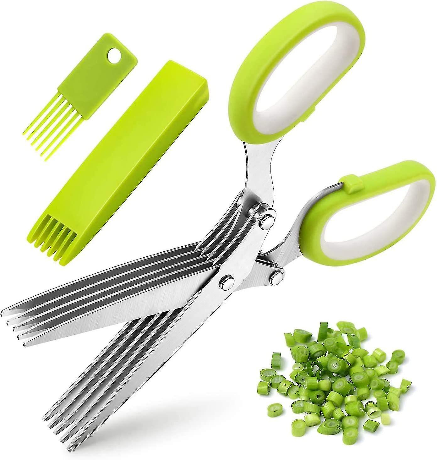 Kitchen Herb Scissors Stainless Steel Three Piece Kitchen Herb Scissors 5 Blade Multi-purpose Herb Scissors Cover With Cleaning Comb And Scribing Knif