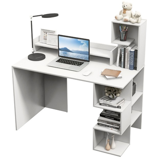 Modern Computer Desk Home Office Workstation W Hutch amp Storage Shelves