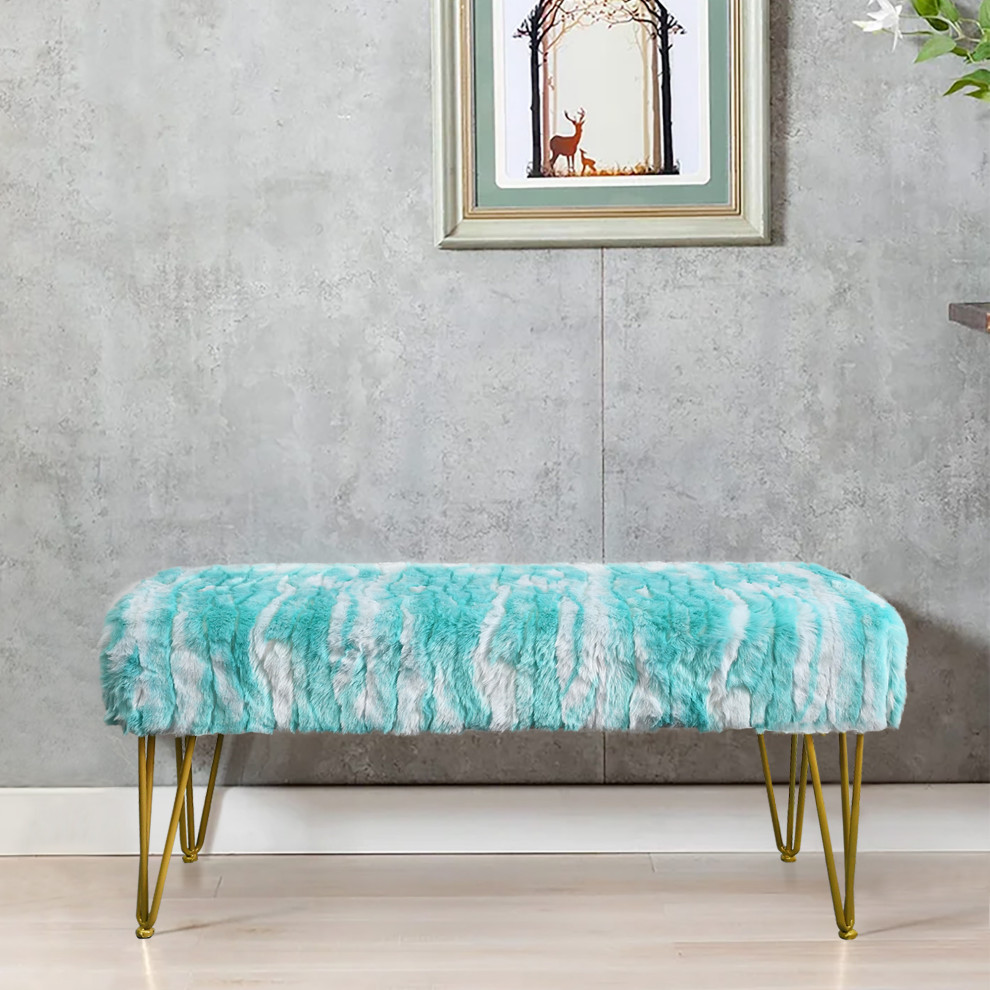 Soft Faux Fur Ottoman Fuzzy Entryway Bench Seat   Contemporary   Footstools And Ottomans   by BNF Home  Houzz