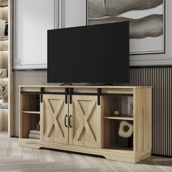 TV Stand Sliding Barn Door，Adjustable Shelves for TVs Up to 65