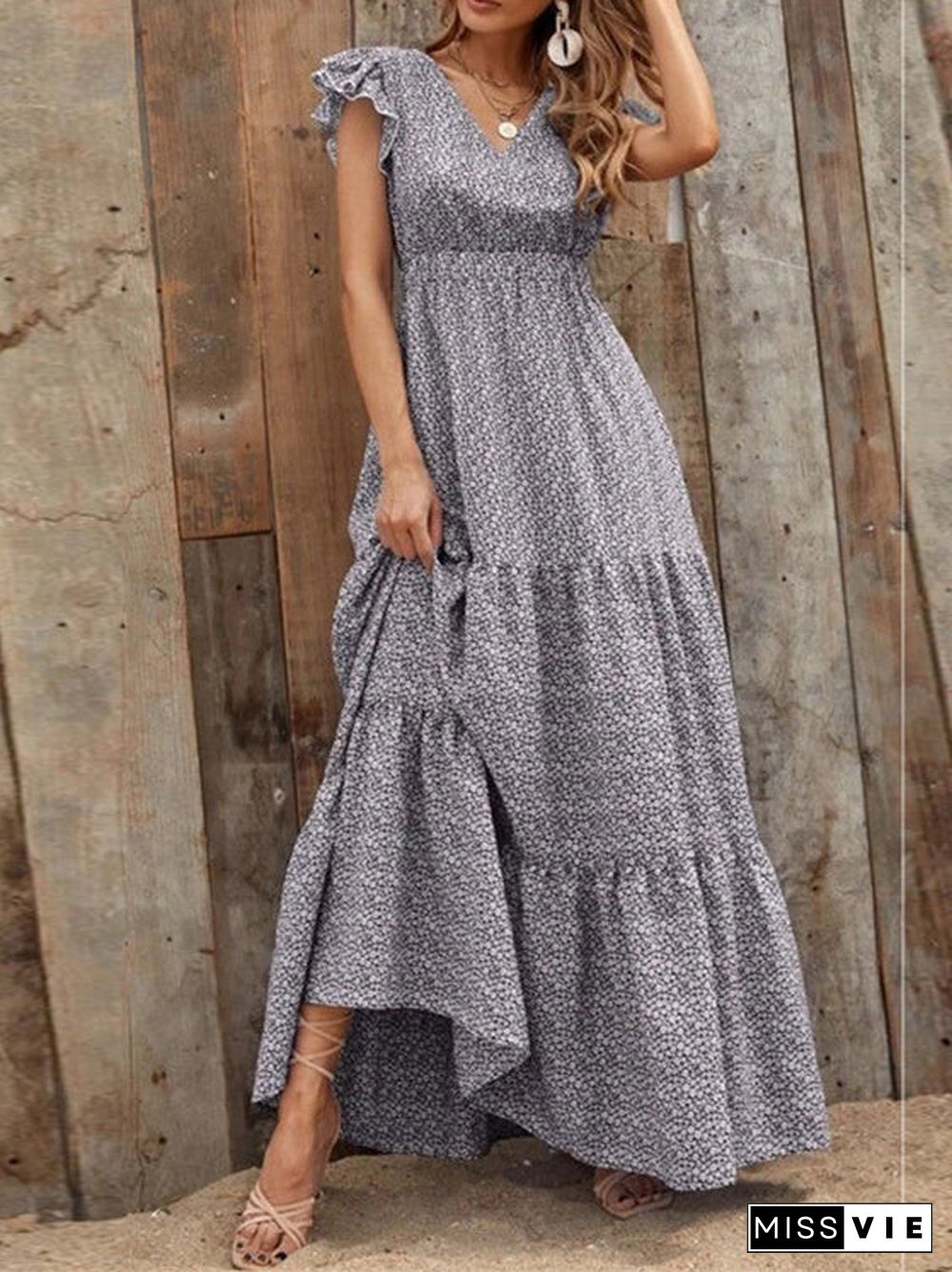 Women's Sleeveless V-neck Graphic Maxi Dress