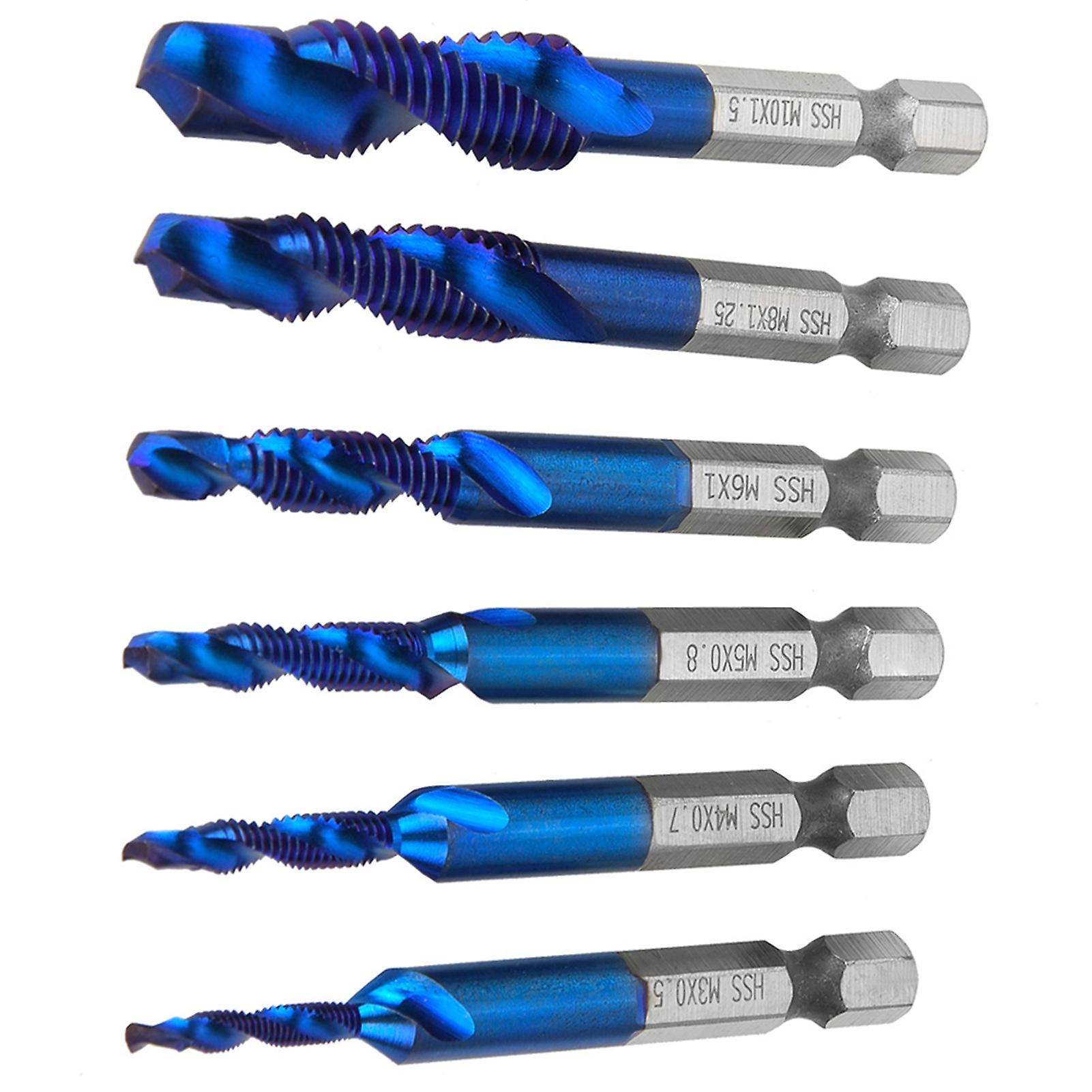 6pcs High Speed Steel 6.35mm Hex Shank Tap Drill Bit Compound Tap M3/m4/m5/m6/m8/m10 (type C)