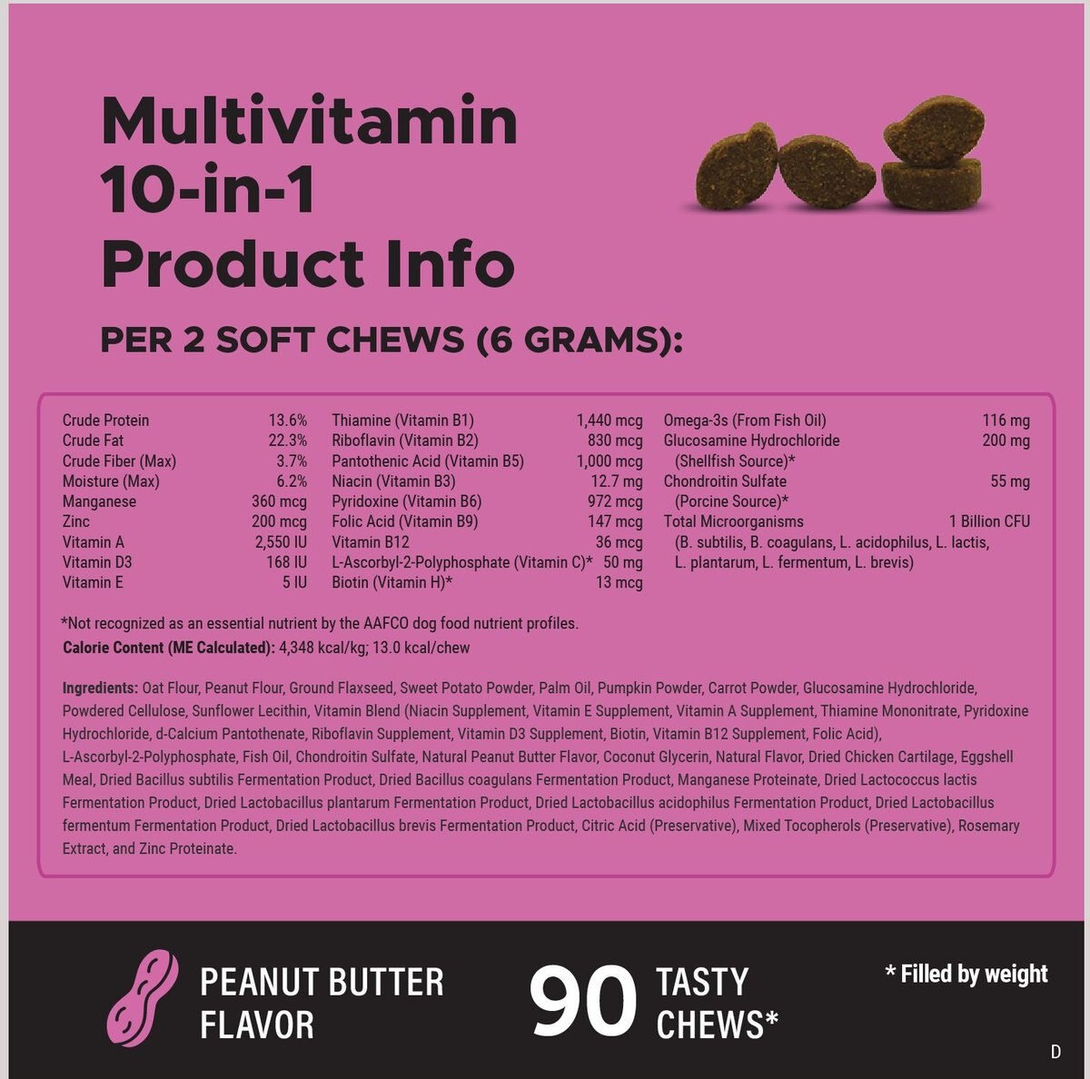 PetHonesty Multivitamin 10-in-1 Peanut Butter Flavored Soft Chews Multivitamin for Dogs