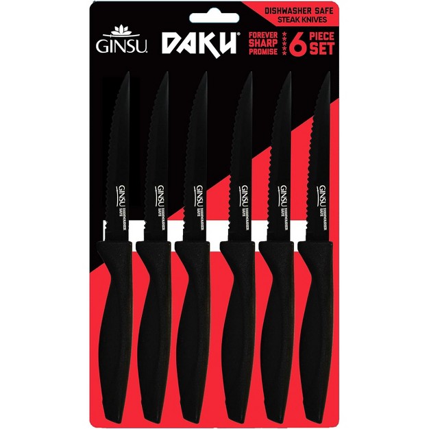 Ginsu Daku 6 piece Black Steak Knife Set Dishwasher Safe And Always Sharp