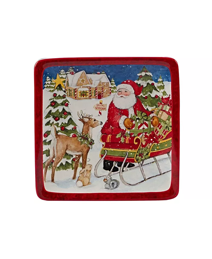 Certified International Santa's Workshop 4 Piece Canape Plate Set