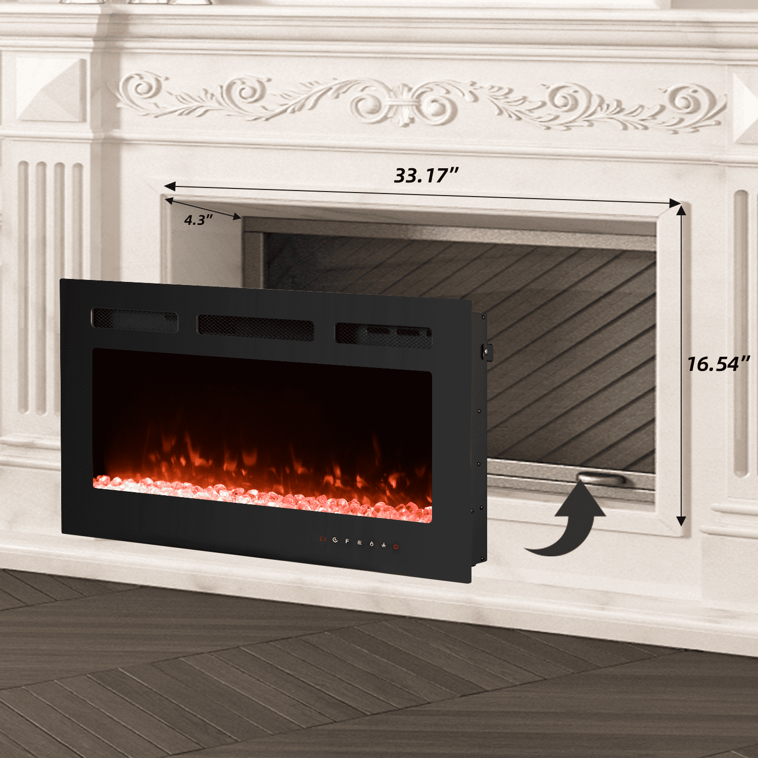 Erommy 36" Electric Fireplace Insert Recessed and Wall Mounted, Linear Fireplace with Timer, Touch Screen, Adjustable Flame Color, 750/1500W