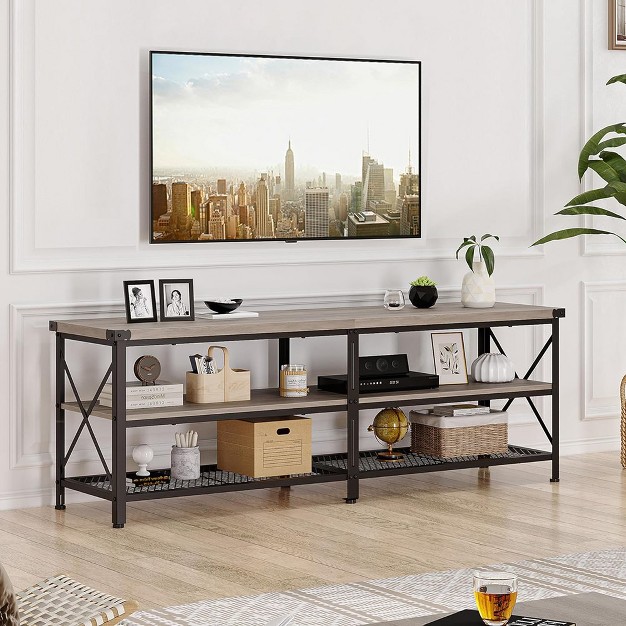 Trinity Led Tv Stand Entertainment Center For 70 Inch Tv Media Console Table Gaming Tv Stand With Storage Shelves And Power Outlets For Living Room