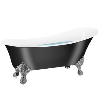 AKDY 60 in. Fiberglass Single Slipper Clawfoot Non-Whirlpool Bathtub in Glossy Black BT0159