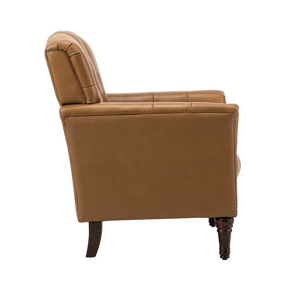 Wemer Transitional Genuine Leather Armchair with Button Tufted Back by HULALA HOME