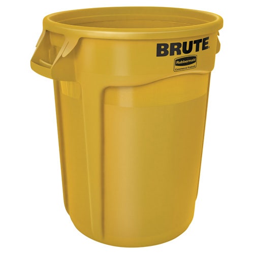 Rubbermaid Brute 32-Gallon Round Trash Can Kit with Flat Lid and Dolly， Yellow