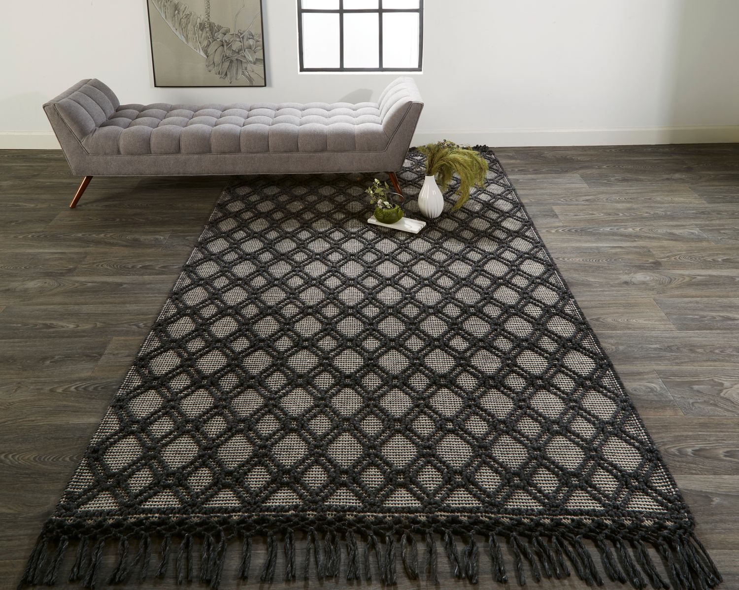 Lavinda Hand Woven Black and Ivory Rug by BD Fine