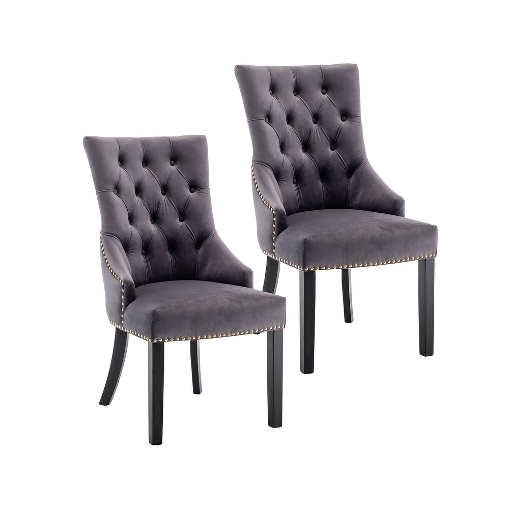 Porthos Home Dev Tufted Velvet Dining Chairs with Rubberwood Legs  Set of 2