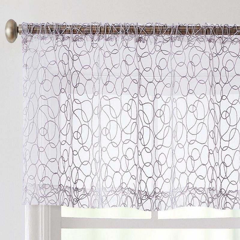 THD Francine Embroidered Sheer Voile Window Curtain Rod Pocket Valance