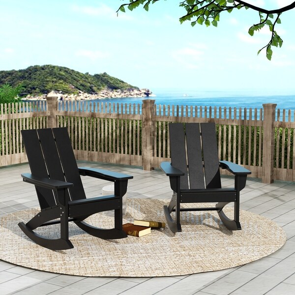 Polytrends Shoreside Modern EcoFriendly All Weather Poly Adirondack Rocking Chairs (Set of 2)