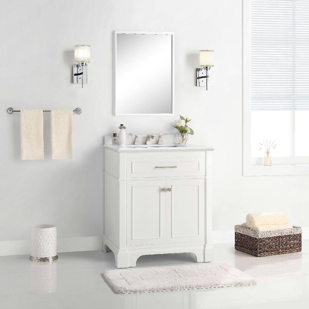 Home Decorators Collection Melpark 30 in. W x 22 in. D x 34.5 in. H Bath Vanity in White with White Cultured Marble Top Melpark 30W