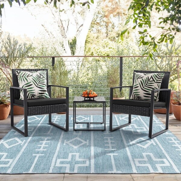 3 Pieces Patio Set Outdoor Wicker Furniture Sets Modern Rattan Chair Conversation Sets with Coffee Table for Yard and Bistro